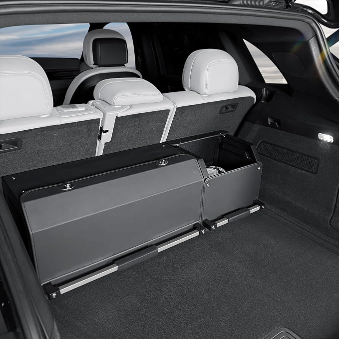 Car Trunk Organizer Waterproof Leather Car Trunk Storage Organizer | Suv Trunk Organizer with Lid and Sturdy Handle Car Organizer and Storage for Truck, Sedan (Black, 36.2 x 11.4 x 12.2in)