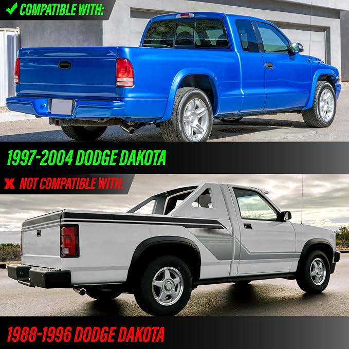 USR 97-04 Dakota PickUp Tail Light – Rear Tail Lamps (Left + Right) Pair - Compatible with 1997-2004 Dodge Dakota Pick Up Truck All Models/Trims (DARK SMOKE RED TAIL LIGHTS/PLUG AND PLAY READY)