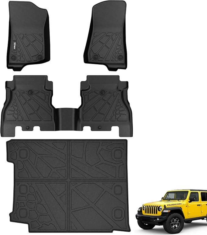 KARPAL Floor Mats & Cargo Liner for 2018-2026 Jeep Wrangler JL Unlimited 4-Door with Subwoofer (Not for JK/4XE), All Weather TPE Custom Fit Floor Liners Car Mats Accessories
