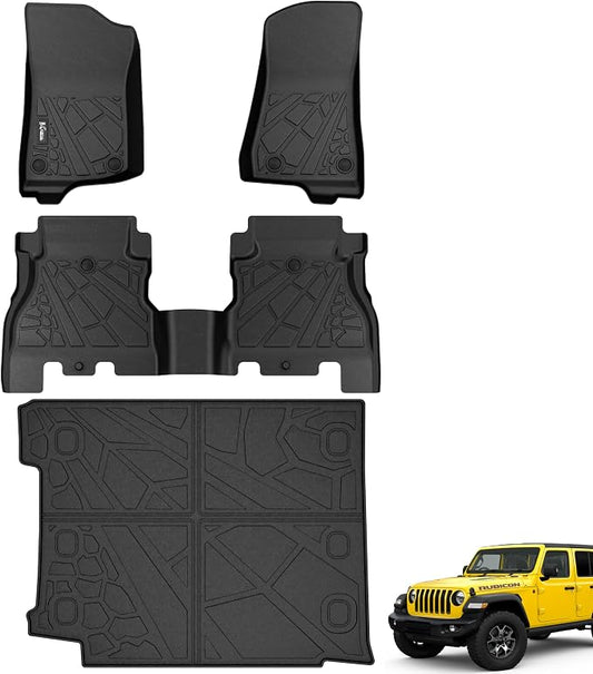 KARPAL Floor Mats & Cargo Liner for 2018-2026 Jeep Wrangler JL Unlimited 4-Door with Subwoofer (Not for JK/4XE), All Weather TPE Custom Fit Floor Liners Car Mats Accessories