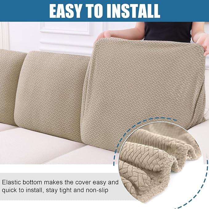 Smiry Waterproof Couch Cushion Covers, Stretch Jacquard Thick Sofa Cushion Covers, Washable Seat Slipcover Elastic Furniture Protector for Pets, Kid (Back Cover L, Camel)