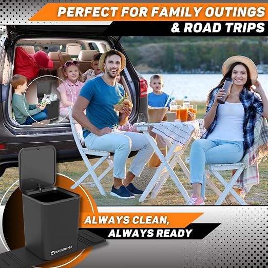Car Trash Can for Vehicles Leakproof Compact Garbage Bin w/Stability Flap, Anti-Slip Base, Portable Trash Holder for Cars, Trucks, SUVs, Minivans (Gray with Lid, Medium)