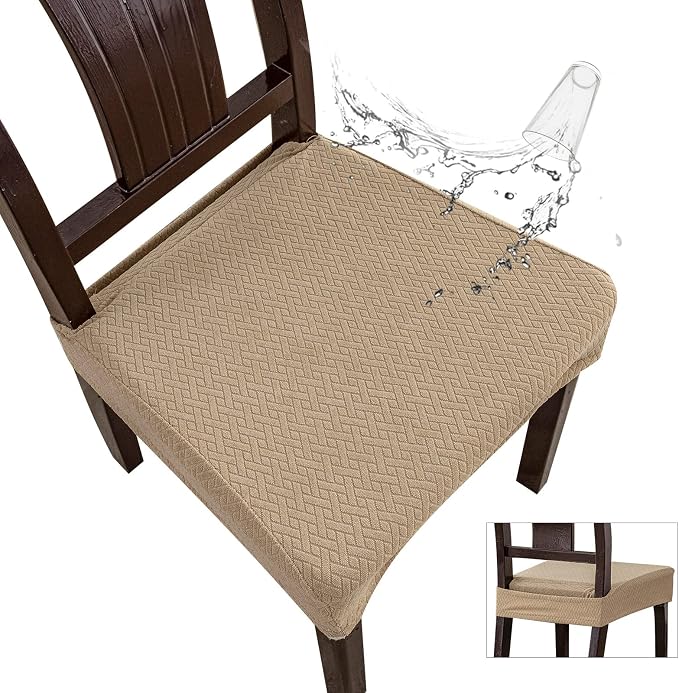 Genina Waterproof Seat Covers for Dining Room Chair Covers Waterproof Dining Chair Covers (4 PCS-Rear-Covered, Khaki)