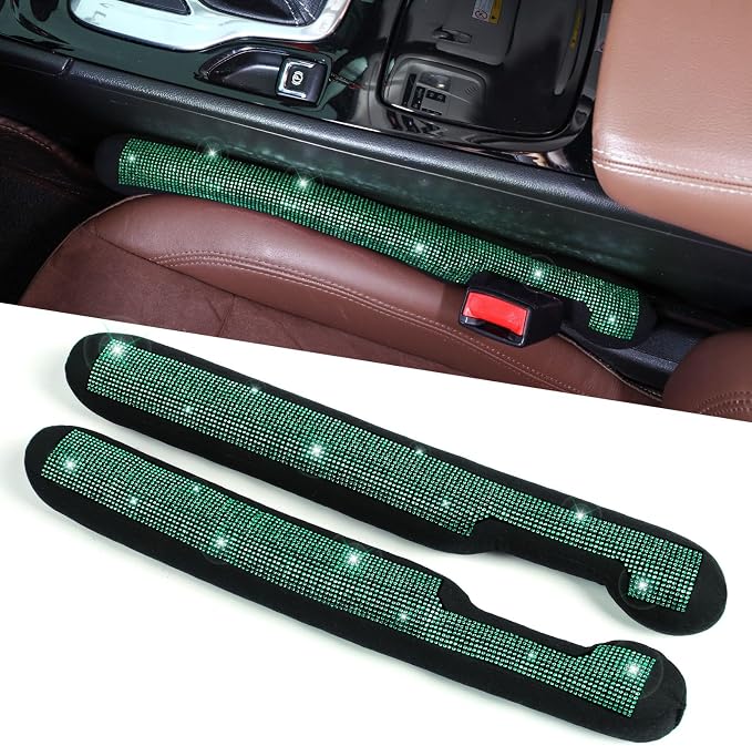 ToBeQueen Green Car Seat Gap Filler, Universal Fit for Car SUV Truck, Handmade Crystal Diamond Rhinestone Green Bling Car Accessories for Women(Green)