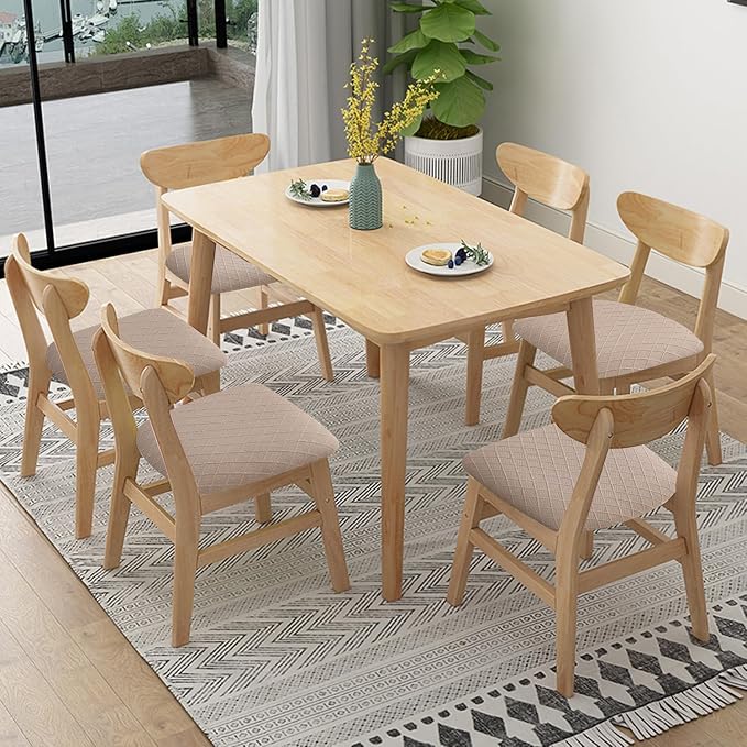 Fuloon Stretch Chair Seat Covers 6 PCS, Removable Washable Dining Chair Covers Anti-Dust Dining Room Seat Cushion Slipcovers (6, Khaki)