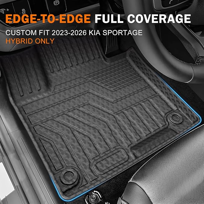 KUST Floor Mats for 2023-2026 Kia Sportage Accessories (Hybrid Only) | (Not for Gas or PHEV) Front Rear Car Mats, All Weather Protection, TPE Rubber, Raised Edge