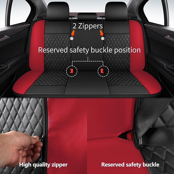 HChengkikz Faux Leather Full Set Car Seat Covers, Front & Split Rear | Bench Seat Protectors, Easy to Install Universal Fit for Sedans, Trucks, Vans, SUVs Automotive Interior Accessories