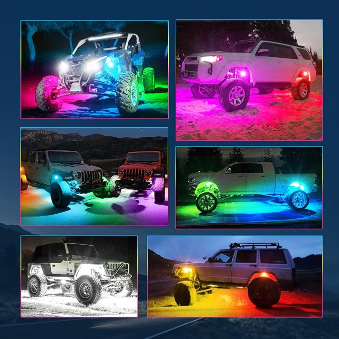 MICTUNING Q1 MAX RGB+IC Chasing Color Ultra-Bright Rock Lights 12 Pods Kits | 1000% Brighter 24 Light Chips Per Pod, Switch Wiring Kit, Aluminum Housing, IP68 Waterproof, Series/Parallel, Up to 24 Pods