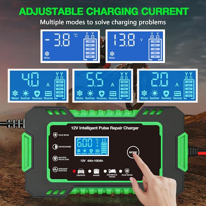 12V 6-Amp Battery Charger, Smart Trickle Charger Maintainer Green | Battery Desulfator, Winter & Summer Mode, Lead-acid Battery Chargers, for Car Truck Motorcycle Lawn Mower Boat