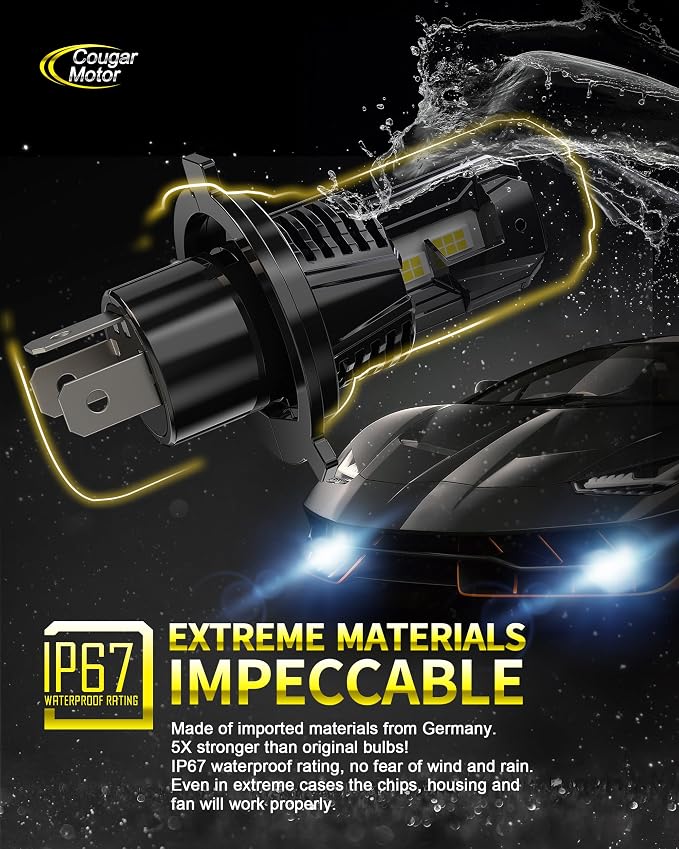 Cougar Motor H4 Fog Bulbs, Non-polarity with Cooling Fan ATV/UTV H4 Auxiliary Fog Lamps, Plug-N-Play Pack of 2