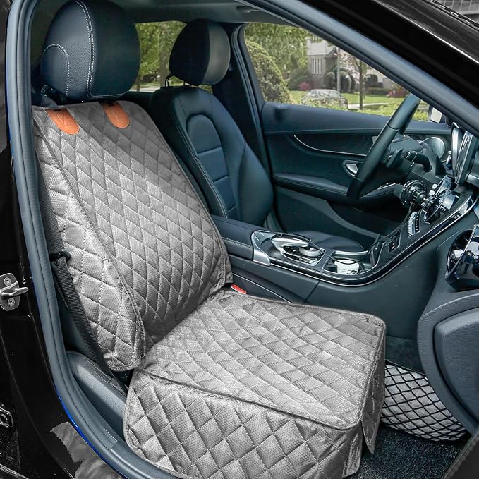 PETICON 2 Pack Pet Car Seat Cover for Front Seat, Captain Chair Seat Cover | Waterproof Pet Seat Protector, Full Protection with Side Flaps, Non-Slip, Large Front Storage Pocket, Fits Cars/Trucks/SUVs