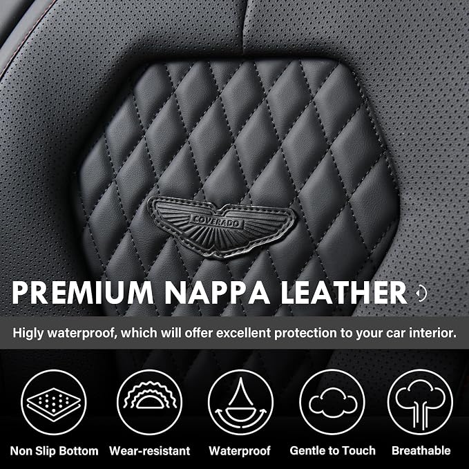 Coverado Automotive Seat Covers, Leather Seat Covers Front Seat, Black Car Seat Covers, Luxury Car Seat Covers, Seat Cushion, Front Driver Seat Covers, Car Seat Protector Universal Fit Most Cars