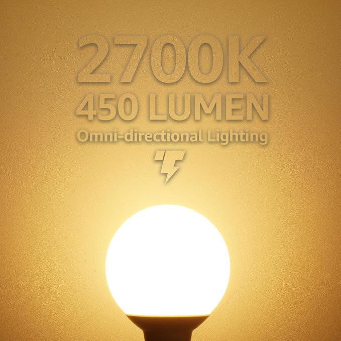 TORCHSTAR 12-Pack G25 LED Light Bulbs, 5W 450LM, Dimmable, 2700K | UL Listed, 40W Equivalent Soft White Vanity Globe Round Bulbs, E26 Base Decorative Bulb, for Bathroom Vanity or Mirror