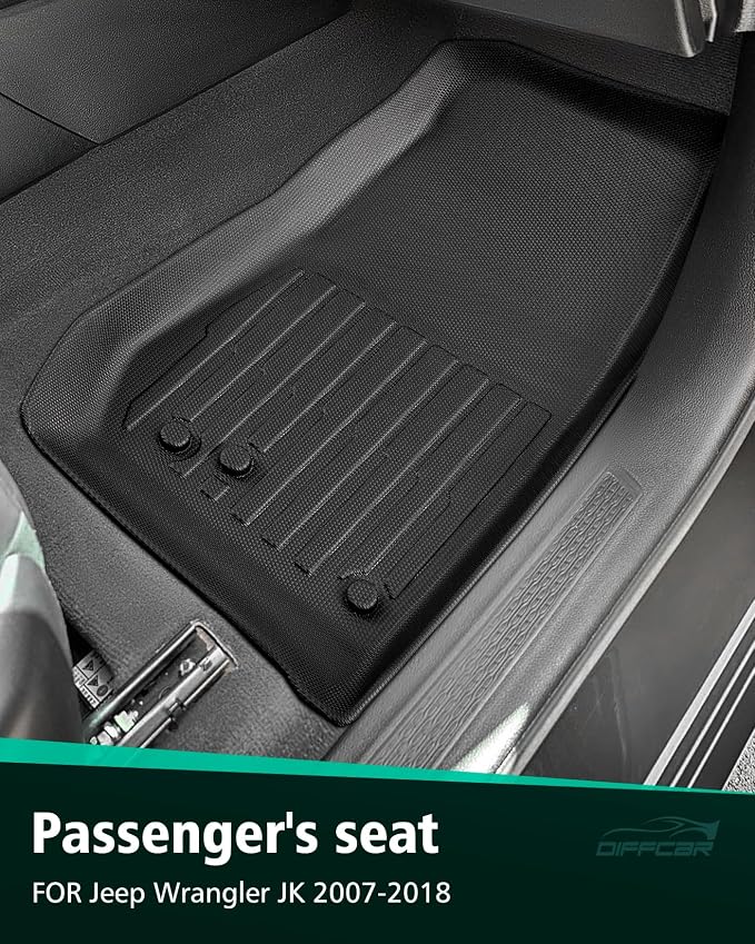 Car Floor Mats for Jeep Wrangler: 2007-2018 JK 2-Door & JKU 4-Door, All Weather Rubber Car Accessories Front Row Liners, for Wrangler 2007 2008 2009 2010 2011 2012 2013 2014 2015 2016 2017 2018 Black
