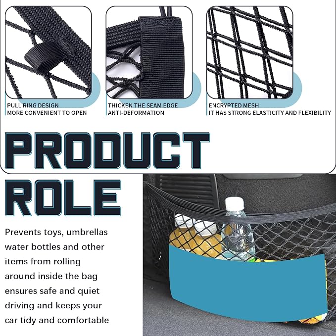 2 Pcs Universal Stretch Mesh Car Mesh Bag with Screws and Hooks for Trunk RV Boats Home Cargo Storage (21.7'' x 9.8'')