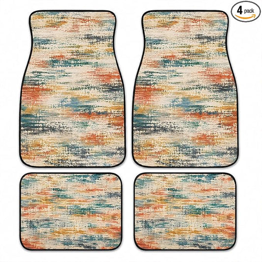 Color Abstract Car Floor Mats Set of 4 Distressed Boho Texture Car Accessories Foot Mats Rugs, Non-Slip,Decor for Universal Fit for Suvs Sedans Trucks Cars Auto Floor Carpets Rugs All-Weather