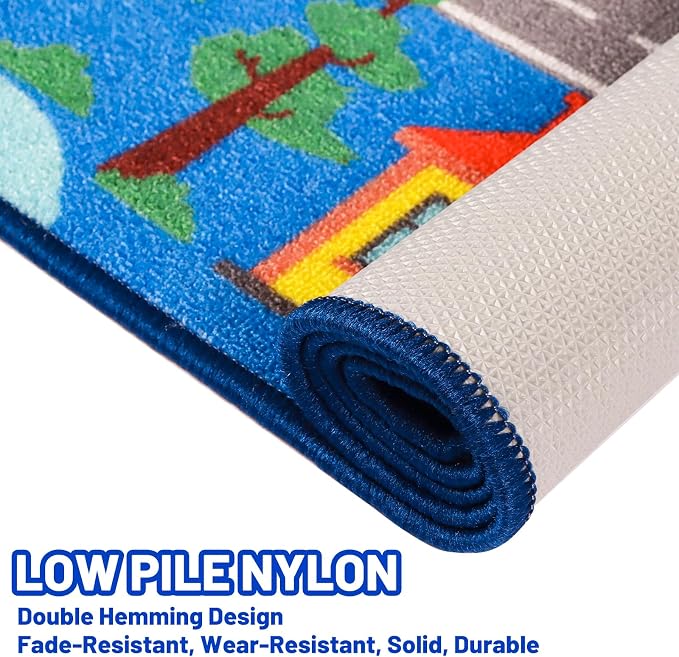 Kids Carpet Playmat Rug 110.2"x78.7", Car Rug for Kids Cars, Non-Slip Town City Road Map Kids Rugs for Playroom Bedroom Boys, Cars Play Mat Track Road Rugs for Kid (Blue, 110.2X78.7 INCH)