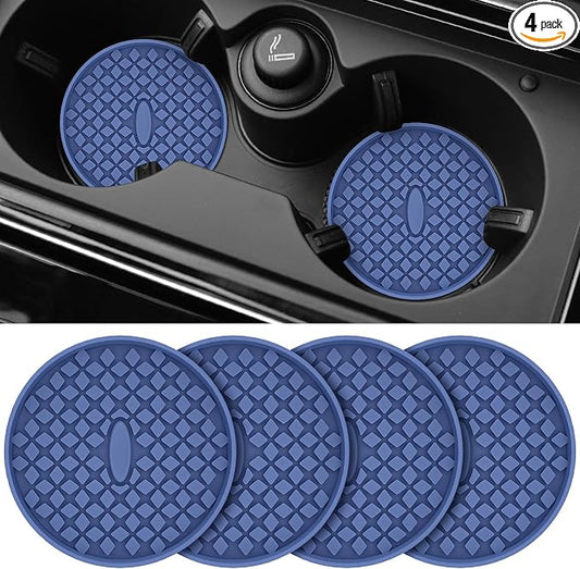 ME.FAN Car Cup Coasters [4 Pack] Silicone Car Coasters/Cup Mats, Non-Slip Recessed Car Interior Accessories Navy Blue