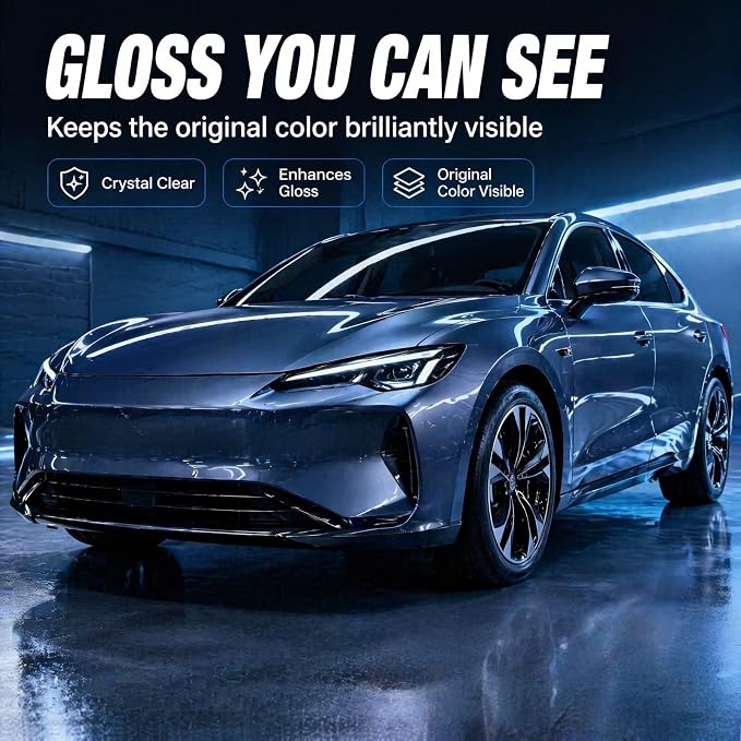 7.5 Mil TPU Clear PPF for Cars, 5X5ft，High Gloss Self-Healing Anti-Yellowing Automotive Wrap, Easy Install Roll for DIY