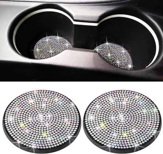 BFXM 2 PCS Bling Cup Holder Coaster, Car Accessories for Women 2.75 inch Diamond Universal Non-Slip Silicone Cup Holder Coasters, Sparkly Bling (Colorful)