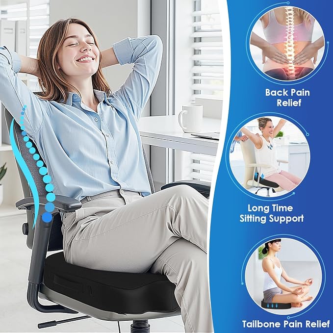 TushGuard Seat Cushion for Office Chair Memory Foam Non-Slip Cushion Back, Coccyx, Sciatica, Tailbone Pain Relief Butt Pillow for Office Chair, Car, Wheelchair, Black, XX-Large