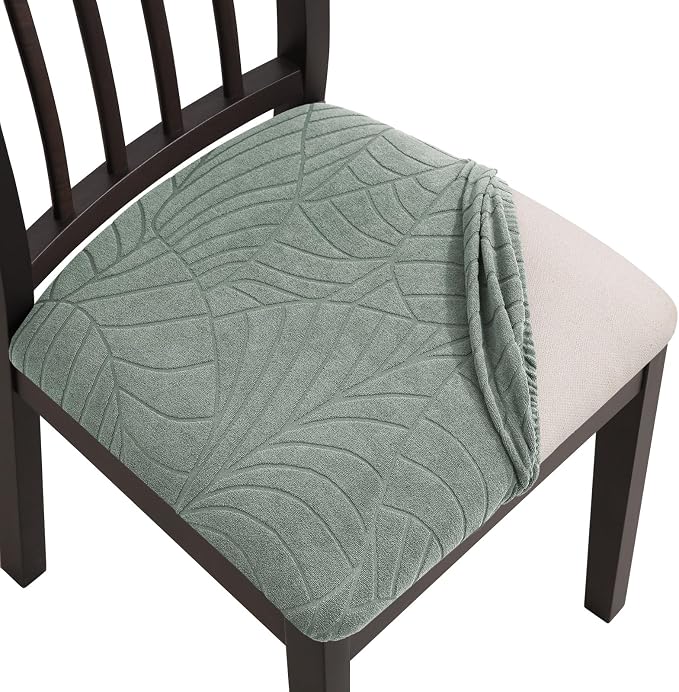 Fuloon Waterproof Seat Cushion Covers 4 PCS, Stretch Dining Room Chair Covers Washable Kitchen Chair Slipcover Protector Removable (Green)