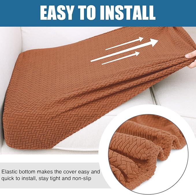 Smiry Waterproof Couch Cushion Covers, Stretch Jacquard Thick Sofa Cushion Covers, Washable Seat Slipcover Elastic Furniture Protector for Pets, Kid (Medium, Rust)
