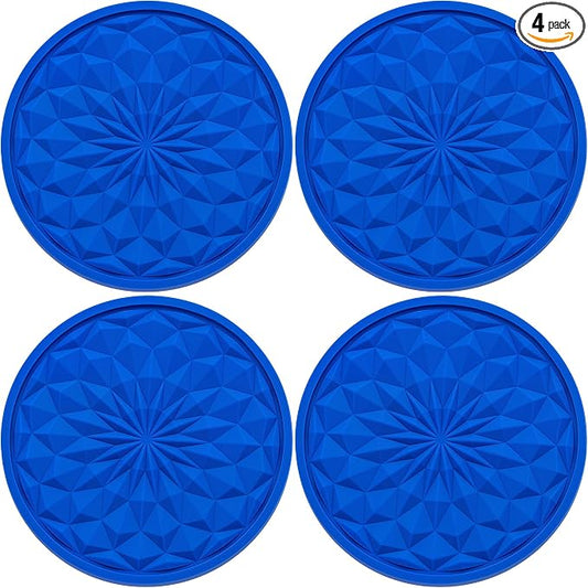 4 Pack Silicone Car Cup Holder Coaster – 2.75 Inch Non-Slip Drink Mat, Universal Fit for Most Vehicles – Cute & Functional Auto Accessories (Deep Blue)