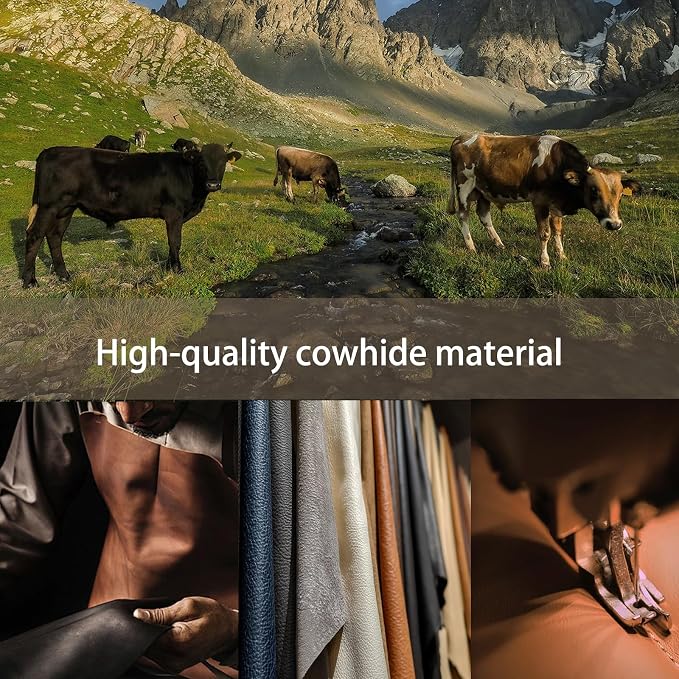 Black Genuine Leather Car Steering Wheel Cover Men Women,Cowhide Wheel Cover,Soft,Breathable,Anti-Slip,Luxury Steering Wheel Cover,Large Size 15.5-16 inch(L)