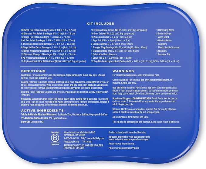 Welly Comprehensive First Aid Kit - FSA Eligible - Adhesive Bandages, Tape and Non-Stick Pads, Butterfly Strips, Cleansing Wipes, Ointments, Gauze, and More - 240 Pieces