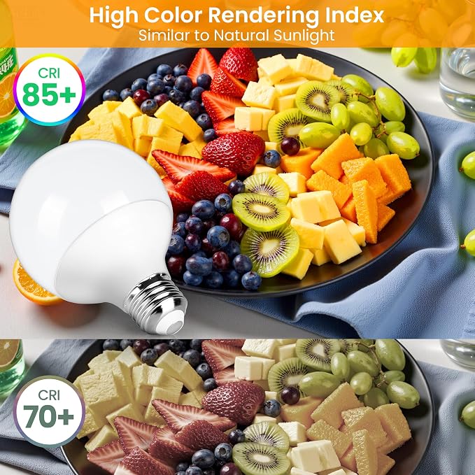 MAXvolador G25 LED Globe Light Bulbs 60W Equivalent, Soft White 3000K Bathroom Vanity Round Bulb, 500LM E26 LED for Makeup Mirror, Non-Dimmable 4 Pack