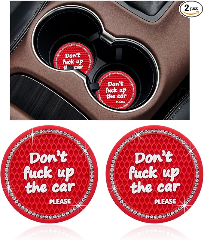 Ziciner 2 Pack Bling Car Cup Holder Coaster, 2.75 Inch Anti-Slip Auto Insert Cup Coaster, Crystal Car Drink Cup Mat Perfect for Women Girls, Universal Interior Decor Accessories (Red)