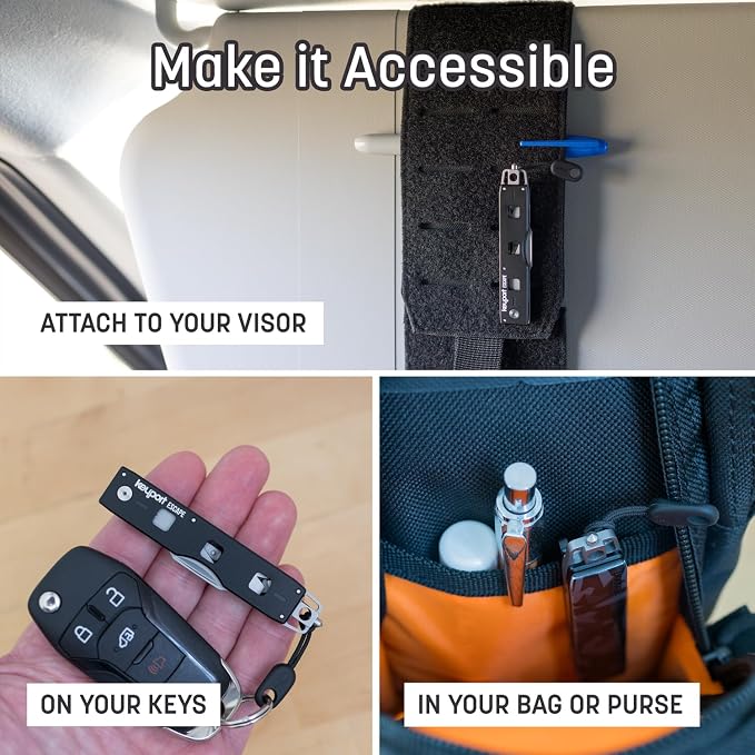 Keyport Car Rescue Tool - Tungsten-Carbide Window Breaker & Seatbelt Cutter | Solid Tip - No Spring To Fail | Shatters Side Glass | Rescue-Grade | Pry Bar | Pocket Clip | Paracord Pull | Customizable