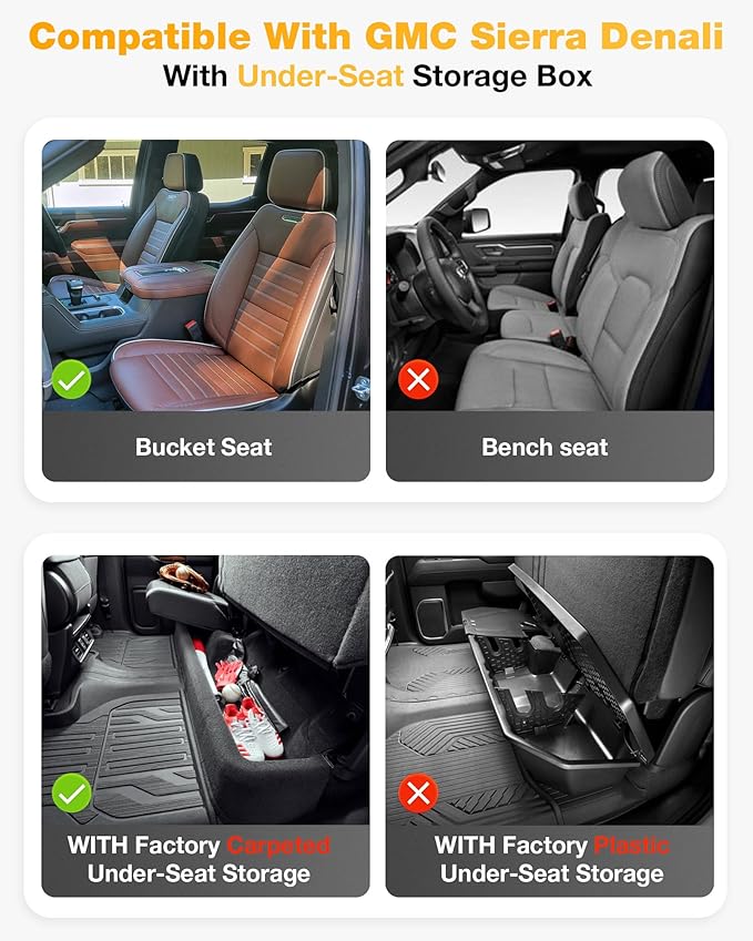 3W Floor Mats Fit for 2019-2026 Chevy Silverado/GMC Sierra Denali 1500 & 2020-2026 GMC Sierra 2500/3500 HD Crew Cab TPE All Weather Floor Liner, Fit for 2nd Row with Factory Carpeted Storage
