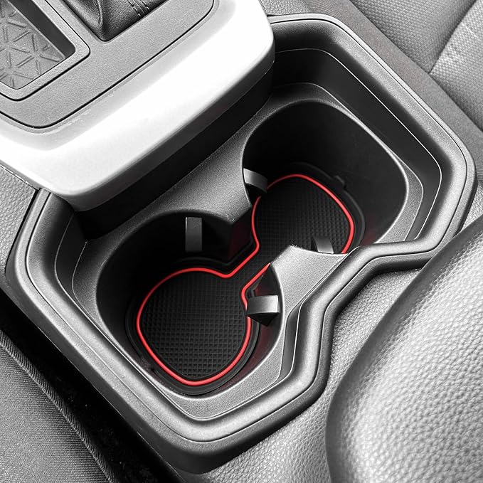 3D Cup Holder Inserts for Toyota RAV4 Accessories 2025 2024 2023 2022-2019 | Silicone Cup Coaster Mats Pad, Center Console Liner, 2Pcs, Red Trim