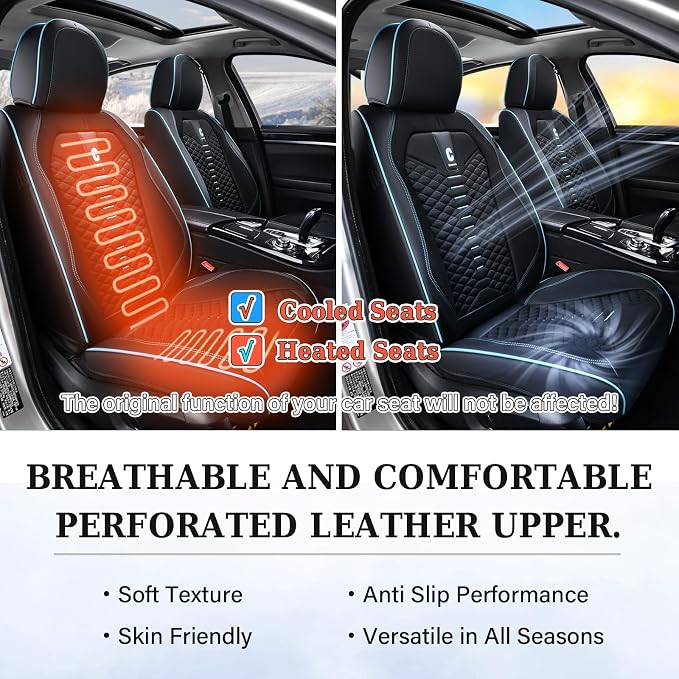 Coverado Car Seat Covers Full Set, 5 Seats Universal Seat Covers for Cars, Breathable Fabric Faux Leather Auto Seat Cushions, Front and Rear Seat Protectors Fit for Most Cars, Black& Blueline