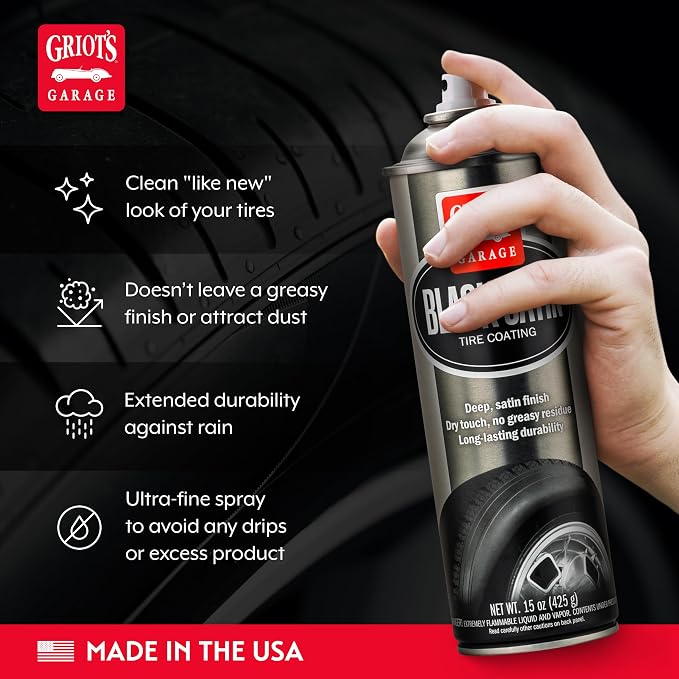 Griot's Garage Black Satin Tire Coating, Provides a Low-Gloss, Satin Finish, Non-Greasy, Long-Lasting, Quick-Drying, Easy-to- Use, No Mess, 10951, 15oz