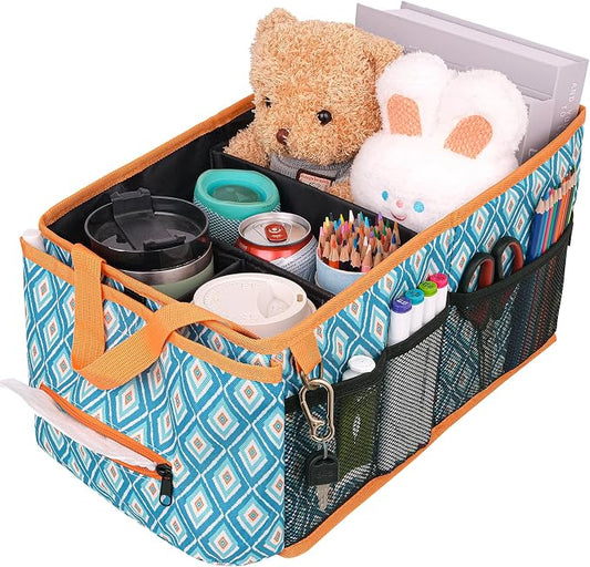 HEYSKAY Backseat Car Organizer Car Caddy Passenger Seat Organizer for Kids | Collapsible Small Car Storage, Console Front Seat Car Organizer for Truck, SUV and Minivan, Adjustable Compartment Space
