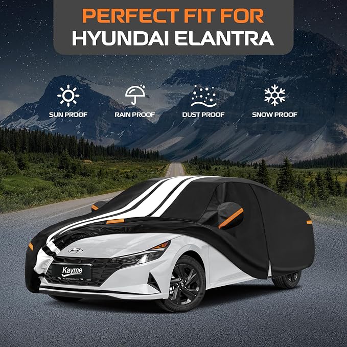 Kayme Hyundai Elantra Car Cover Waterproof All Weather for Automobiles, Custom Fit for Elantra Sedan (1996-2026), Gift with Tape/Towel, Outdoor Full Exterior Cover Rain Snow Sun UV Protection.