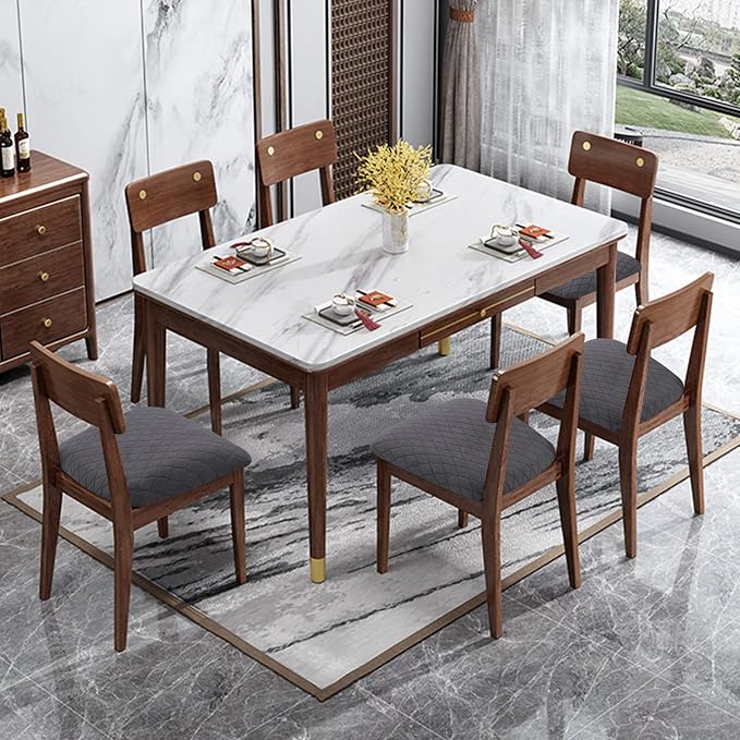Genina Waterproof Seat Covers for Dining Room Chairs, Stretch Chair Covers Removable Washable Dinning Room Kitchen Chair Seat Cushion Slipcovers (Argyle-Dark Gray, 6 PCS)