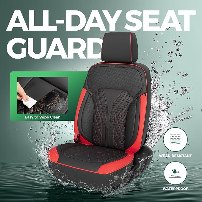 Truck Leather Seat Covers for Chevy Silverado Gmc Sierra 2014-2019 | Crew Cab 1500/2500/3500HD, Bucket Seat, NO Rear Seatback Storage, Scratch-resistant, Easy-clean, Pickup Protector, Full Set