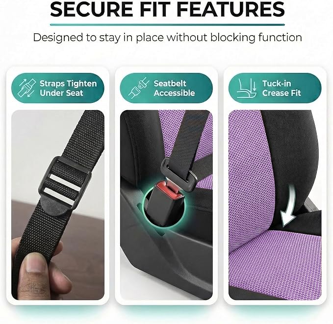 FH Group Automotive Front Car Seat Covers for SUV, Trucks, Sedan and More - Universal Fit Rear Solid Bench Design Interior Accessories - 3D Mesh Fabric Center Panel - Purple