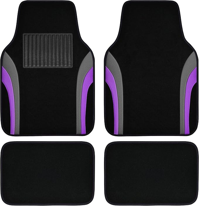 CAR PASS Leather Sporty Car Floor Mats Carpet,Universal Waterproof Automotive Floor Mat Fit for Sedans, Cars, Mid Trucks, Vans, SUV, Set of 4 (Black and Purple)