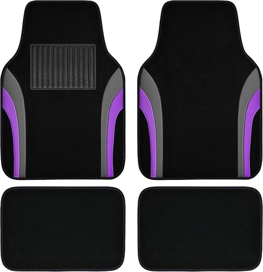 CAR PASS Leather Sporty Car Floor Mats Carpet,Universal Waterproof Automotive Floor Mat Fit for Sedans, Cars, Mid Trucks, Vans, SUV, Set of 4 (Black and Purple)