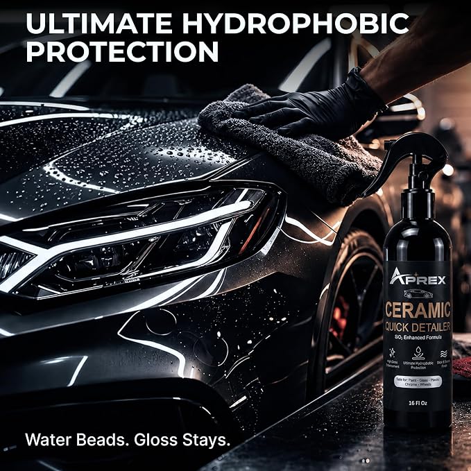 Ceramic Coating Spray for Cars - SiO2 Quick Detailer Ceramic Spray, Hydrophobic Waterless Car Wax, Streak-Free High Gloss Paint Protection, Safe for Coated & Wrapped Vehicles, 16 oz