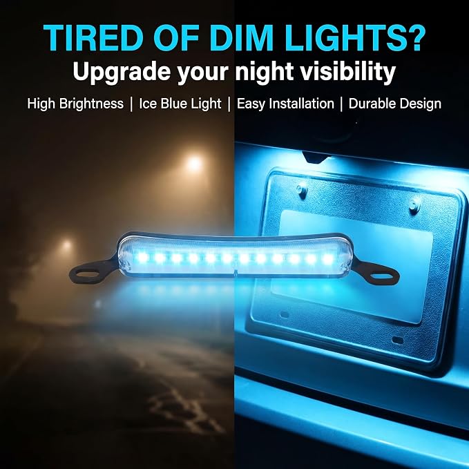 ANKIA Universal 12 LED License Plate Light Running Lamp Reverse Lights Tail Light Assembly for Car Trailer UTV ATV Truck RV Boat (Ice Blue Light)