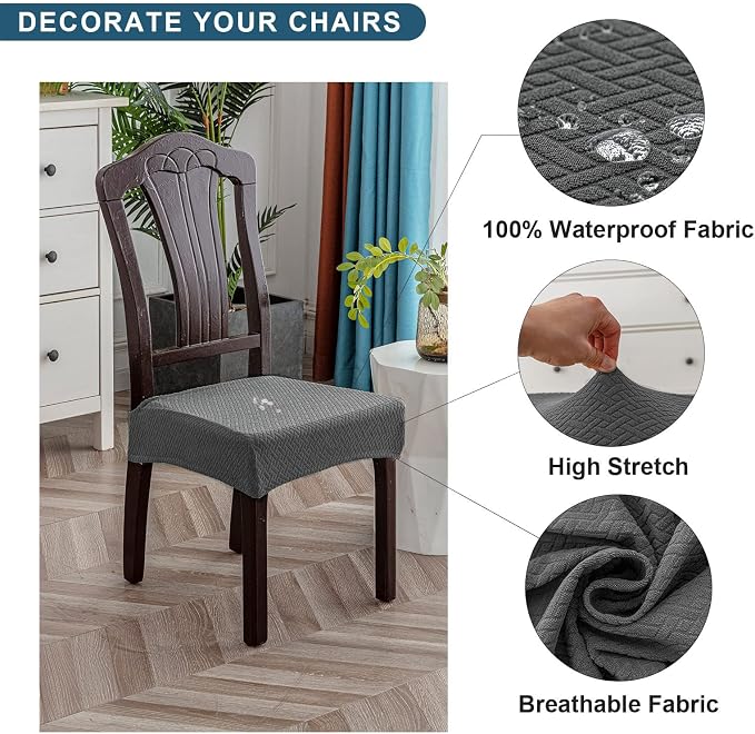 Genina Waterproof Seat Covers for Dining Room Chair Covers Waterproof Dining Chair Covers (6 PCS-Rear-gapped, Grey)