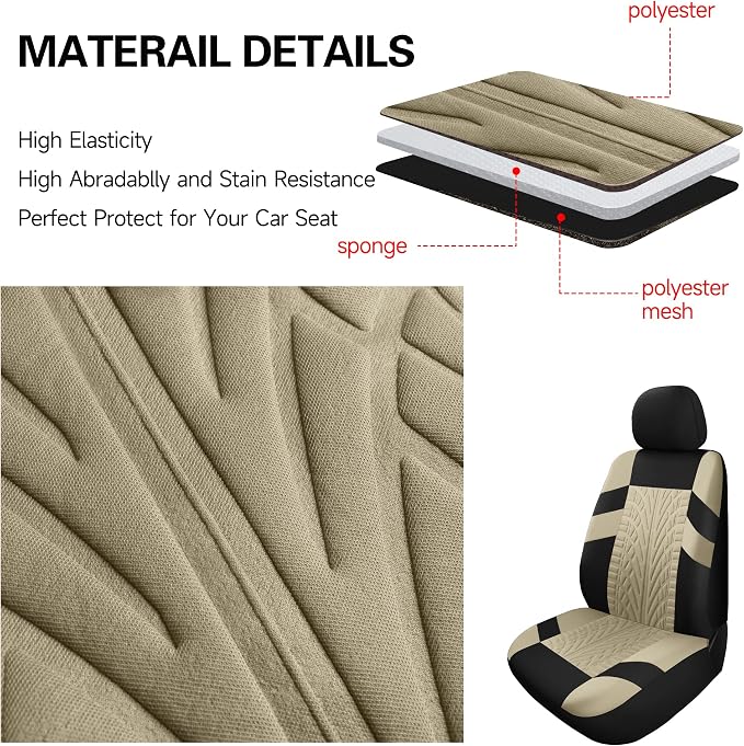 Pariitadin Car Seat Covers Full Set, Washable and Breathable Premium Cloth Automotive Vehicle Seat Cover for Car Interior, Universal Fit for Most Cars, Sedan, Truck, SUV(Black/Beige)