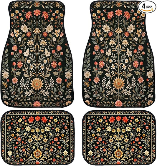 Christmas Car Floor Mats Set of 4 Red Plaid Truck Santa Tree Gift Automotive Foot Mats Rugs Carpet for Car Non-Slip Auto Car Accessories Universal Fit Car Accessories for Truck