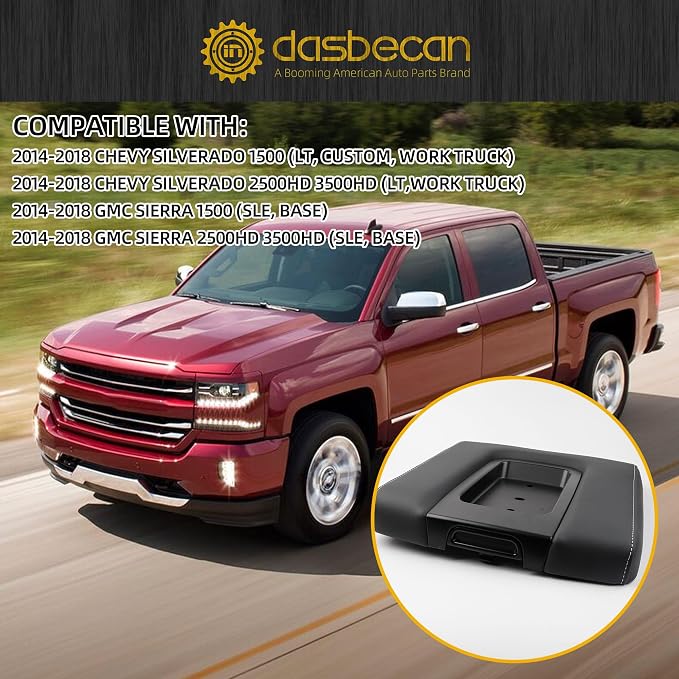 Dasbecan Front Seat Center Console Armrest Lid Compatible with 2014-2018 Chevy(Chevrolet) Silverado/GMC Sierra 1500 2500HD 3500HD Storage Compartment Lid Black Replace# 22881398